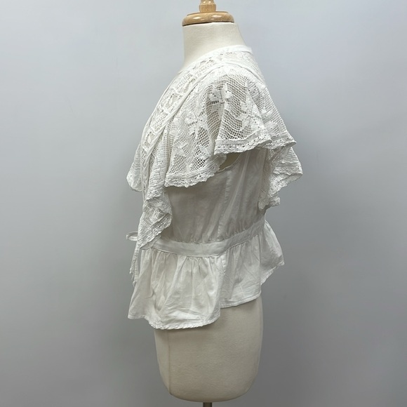 Place Nationale Crochet Button Down Flutter Sleeve Woven Blouse White Medium - Picture 4 of 7